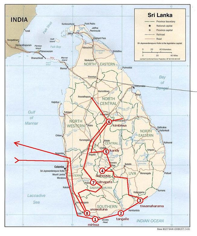 mapa na�eho putov�n� po sr� lance den po dni